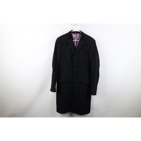 Ben Sherman Mens Medium Special Brew Wool Cashmere Overcoat Jacket Black Plaid